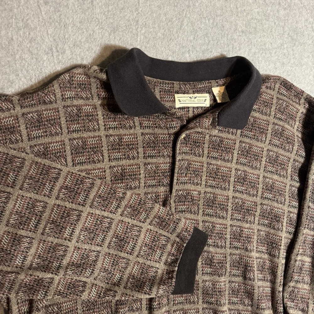 Vintage Natural Issue Rugby Shirt Mens XL Maroon Brown Funky Patterned 90s VTG